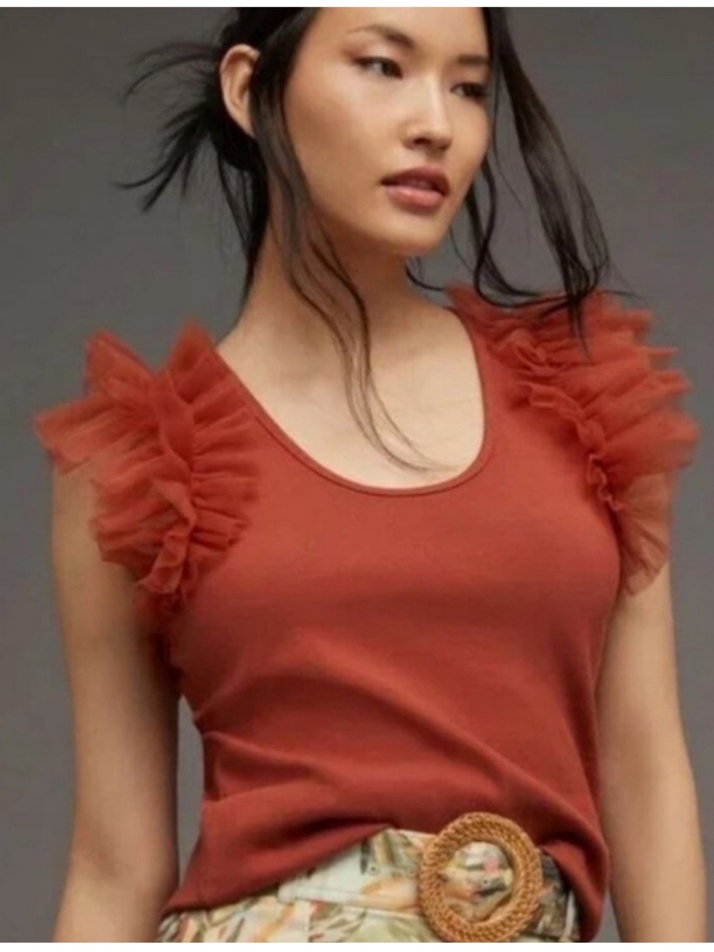 Anthropologie Bailey 44 Rust Orange Ribbed Knit Top Size Medium